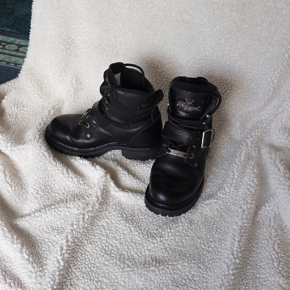 Motorcycle Womens Ankle Riding Boots By Thorogood Black Leather Size 7.5
